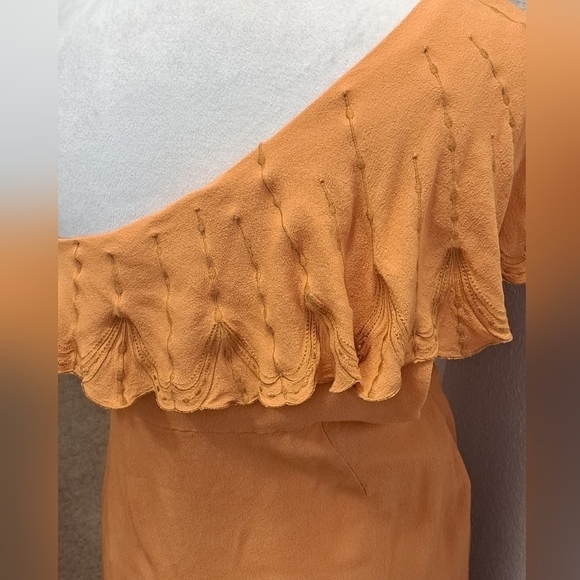 Honey Belle Mustard One Shoulder With Ruffled Sleeve Maxi Dress  Size L - Picture 4 of 7
